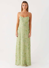Celandine Beaded Maxi Dress - Lime