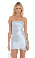Satin Strapless Slip Dress in Light Blue