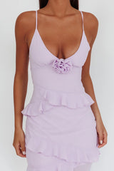 Marlie Frill Trim Rosette Maxi Dress Lilac