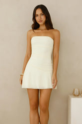Soft Spark Strapless Mesh Mini Dress Yellow