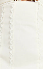 Gigi Mini Linen Blend Dress - Sweetheart Tie Back Scallop Detail Dress in Off White