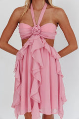 Santiago Cut-Out Ruffle Mini Dress Blush