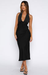 Guess You Miss Me Halter Midi Dress Black/Ivory Dot